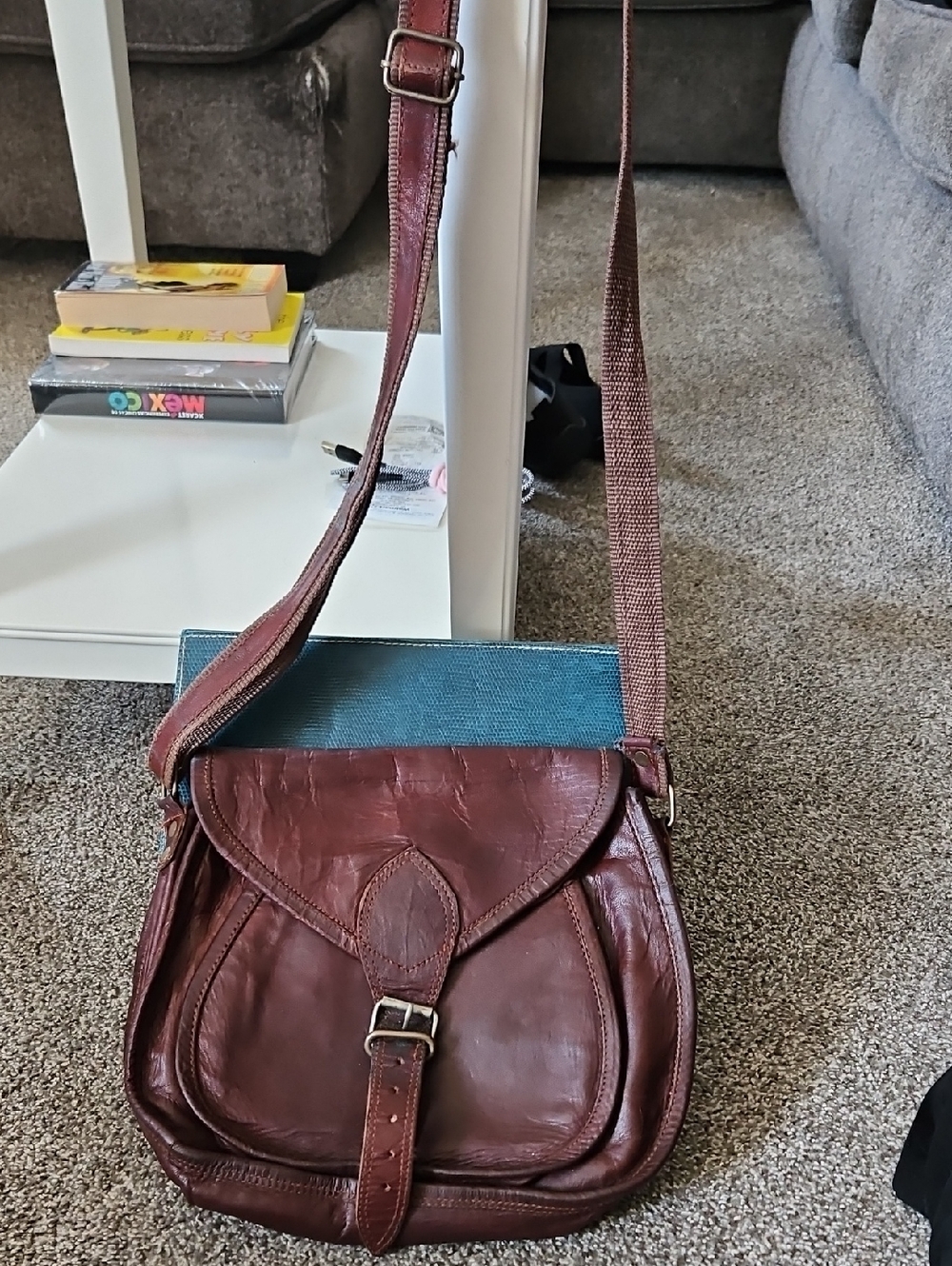 Unisex Brown Leather Concealed Weapon Crossbody Bag